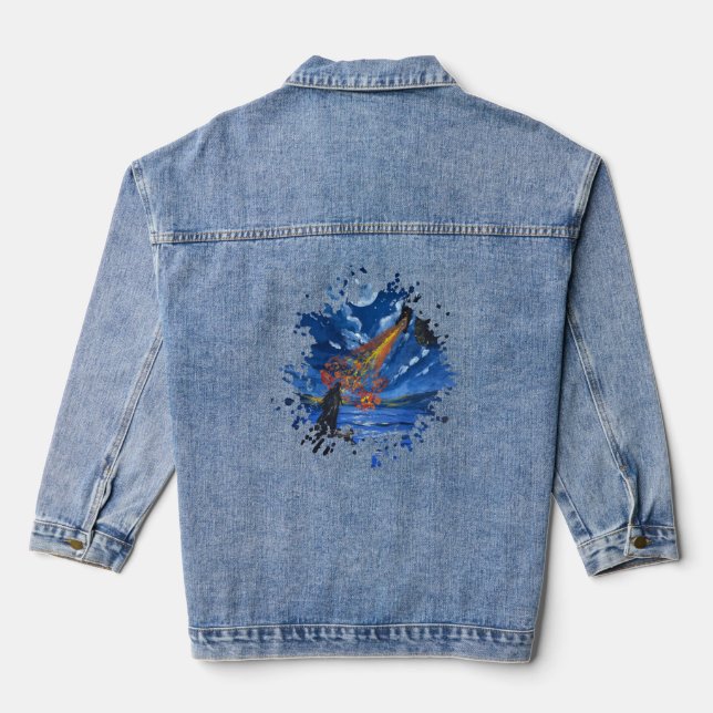 Der Drache- Handgefertigtes Kunstwerk  Jeansjacke (Rückseite)