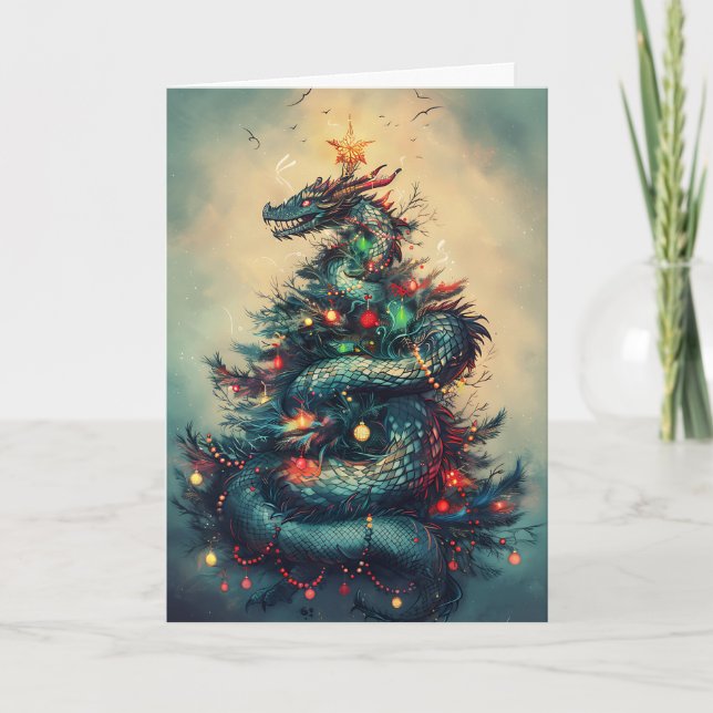 Der Drache und der Weihnachtsbaum Karte (Vorderseite)
