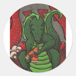 Der Drache und die Pizza Runder Aufkleber