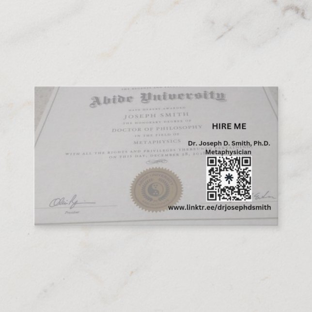 Der Dudeist-Metaphysiker Visitenkarte (Vorderseite)