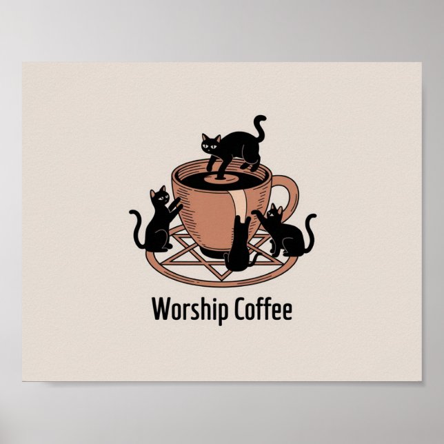 Der dunkle Herr katzt Kaffee anbeten, Kaffee anbet Poster (Vorne)