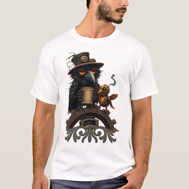 Der durch Kaffee angetriebene Rabe T-Shirt (Vorderseite)