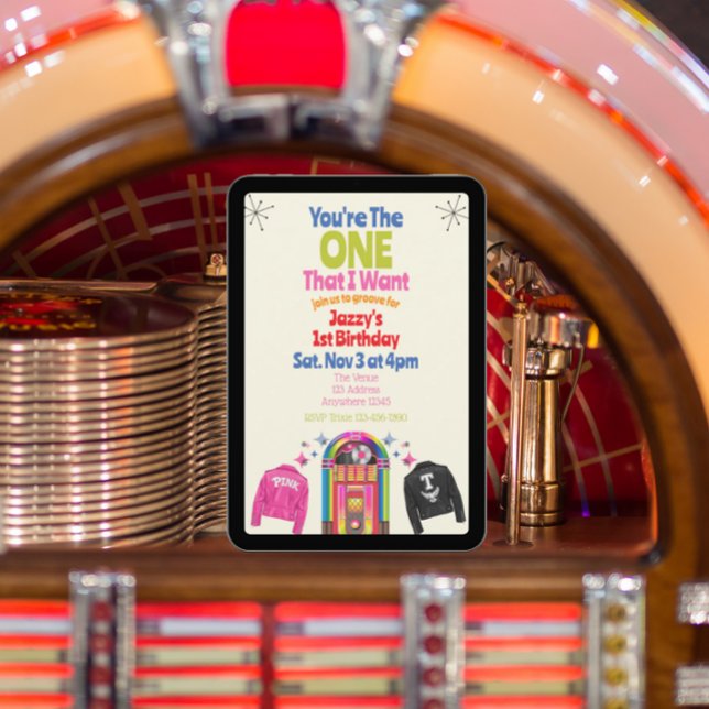 Der Eine, den ich will, Jukebox 1950er 1. Geburtst Einladung (Von Creator hochgeladen)