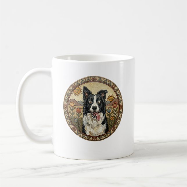 Der Einstein der Moore: Border Collie Folk Art  Kaffeetasse (Links)