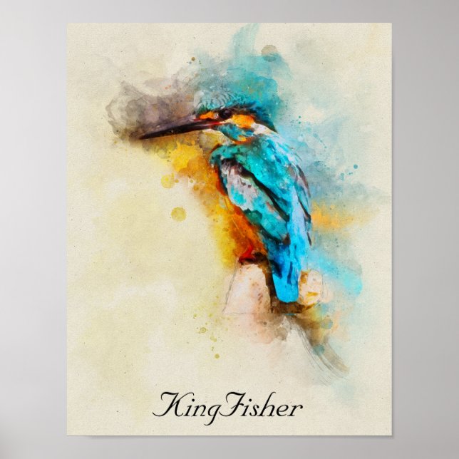 Der Eisvogel in einer schönen Aquarellfarbe Poster (Vorne)