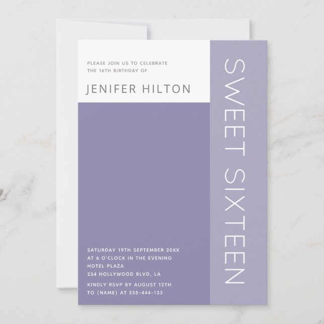 Der elegante Farbblock 16 . Geburtstag Einladung (Vorderseite)