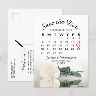 Der elegante White Rose Hochzeitkalender Save the  Ankündigungspostkarte