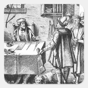 Der Empfänger von Steuern, nach einem Holzschnitt Quadratischer Aufkleber