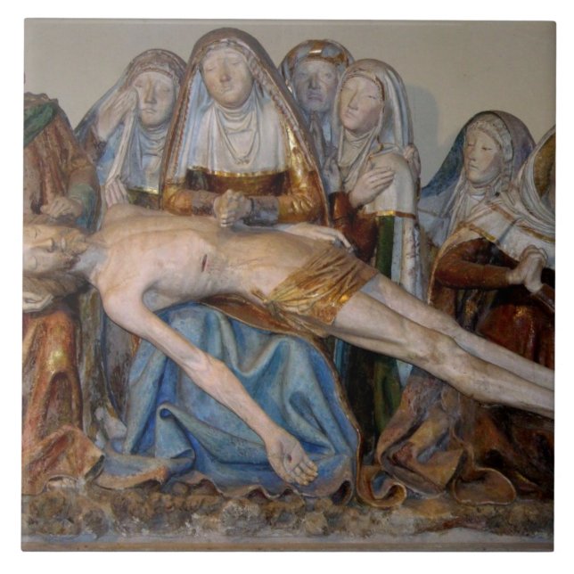 Der Entombment, 1490 (gemalter Stein) (Detail) 2 Fliese (Vorderseite)