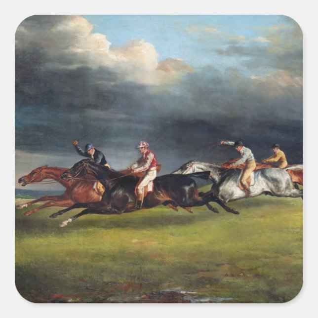 Der Epsom Derby, 1821 Quadratischer Aufkleber (Vorderseite)