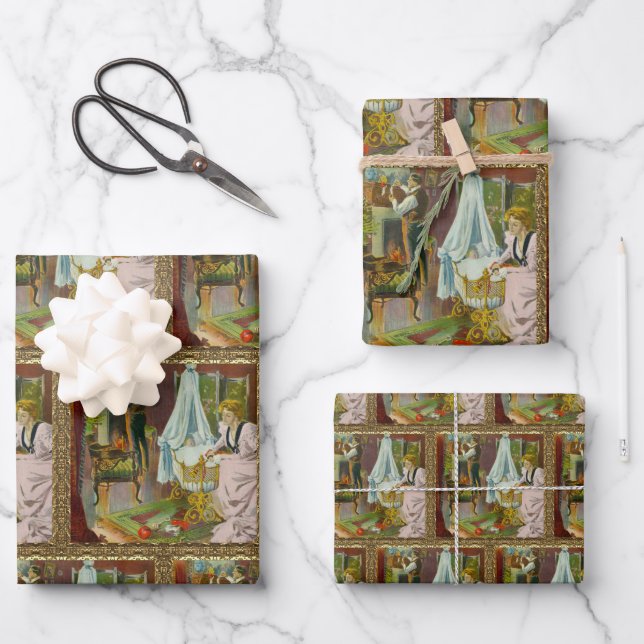 Der erste Besuch des Weihnachtsmanns Geschenkpapier Set (Vorderseite)