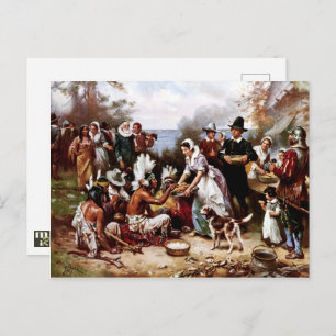 Der erste Erntedank 1621. Fine Art Erntedank Postkarte