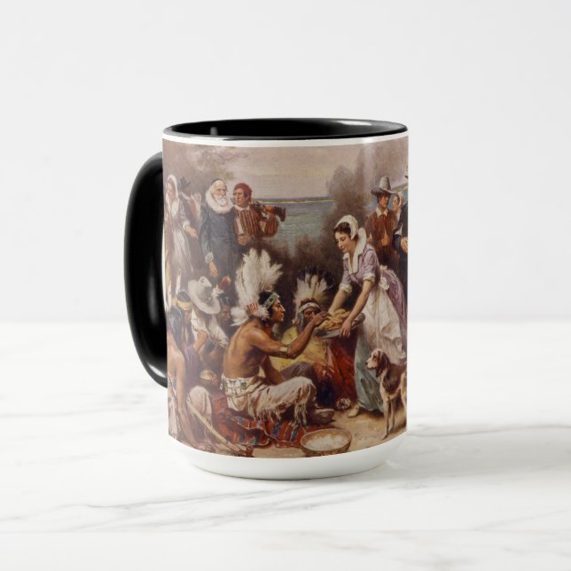 Der erste Erntedank 1621% pipe% c.1932 Tasse (Vorderseite Links)