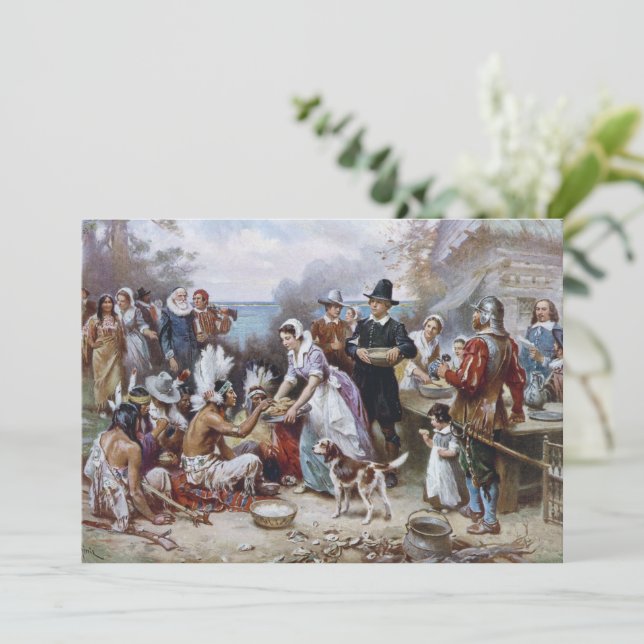 Der erste Erntedank von Jean Ferris c. 1912 Einladung (Stehend Vorderseite)