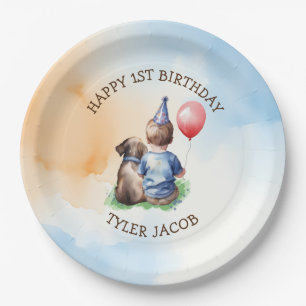 Der erste Geburtstag des personalisierten Jungen Pappteller