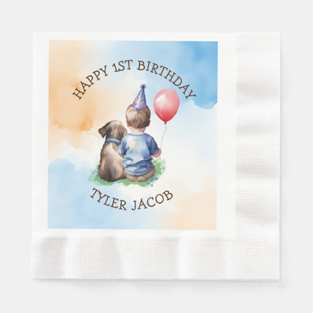 Der erste Geburtstag des personalisierten Jungen Serviette (Vorderseite)