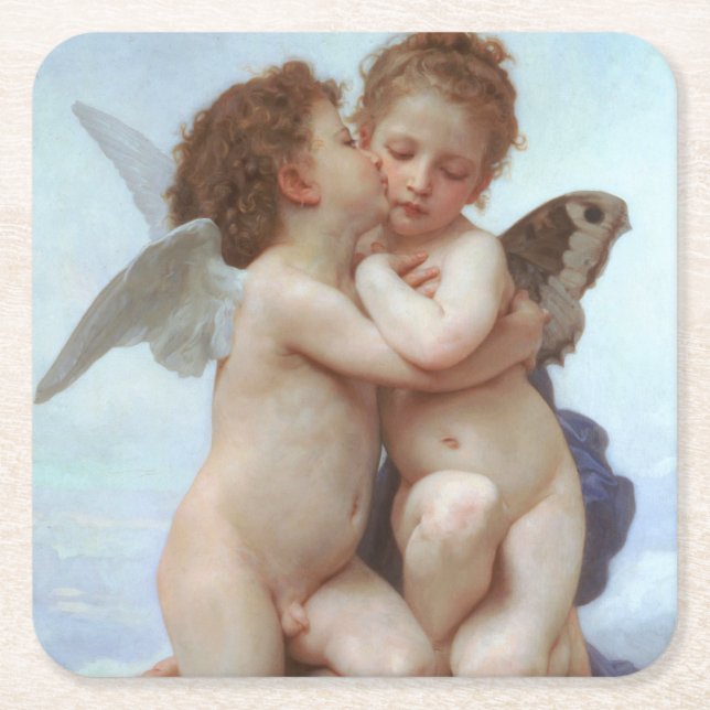 Der erste Kuss, Amor und Psyche, Bouguereau Rechteckiger Pappuntersetzer (Vorderseite)