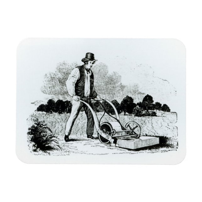 Der erste Rasenmäher (Gravur) (b/w-Foto) Magnet (Horizontal)