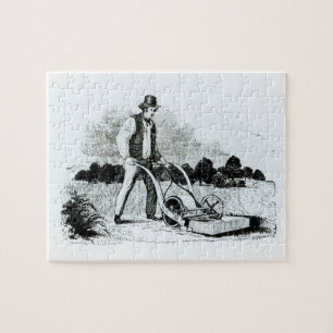 Der erste Rasenmäher (Stich) (b/w Foto) Puzzle