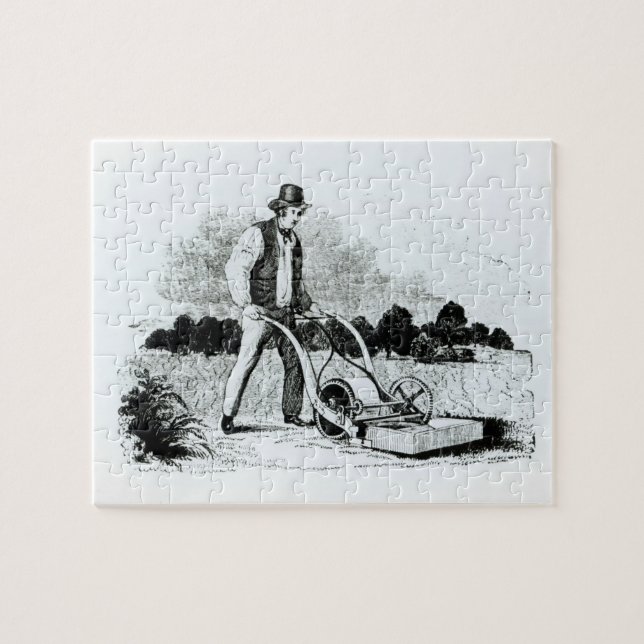Der erste Rasenmäher (Stich) (b/w Foto) Puzzle (Horizontal)