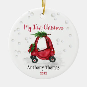 Der erste Red Holiday Toy Truck von Baby Keramik Ornament
