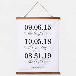 Der erste Tag, der Ja-Tag, der beste Tag Hochzeit Wandteppich Mit Holzrahmen