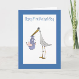 Der erste Tag, der Storch und das Baby der Mutter Karte