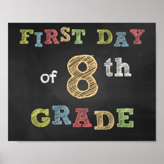 Der erste Tag des 8. Grades - Chalkboard Poster