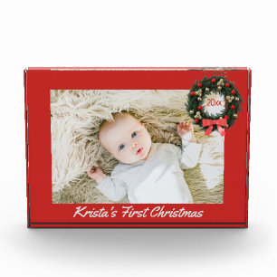 Der erste Weihnachtsfest mit dem Jahr für das Baby Fotoblock