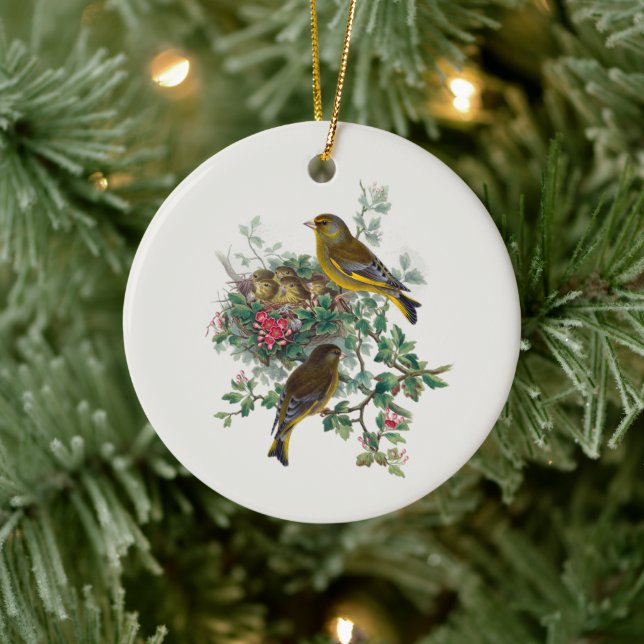 Der europäische Greenfinch, Baum Keramik Ornament (Baum)