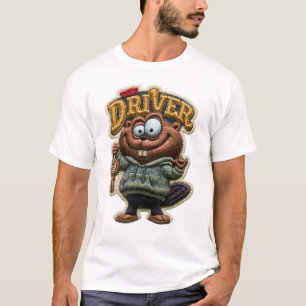 Der Fahrer Lustiger Biber Stickpatch-Stil T-Shirt