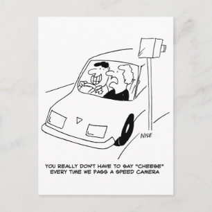 Der Fahrer sagt Käse, wenn er eine Geschwindigkeit Postkarte