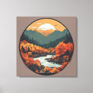 Der Fall in den Bergen farbenfrohe grafische Kunst Leinwanddruck