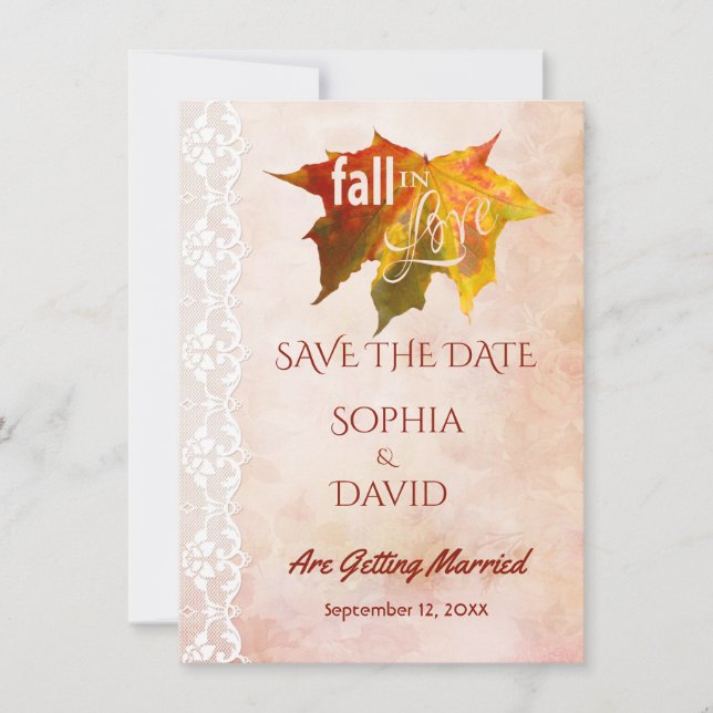 Der Fall in der Liebe Spitze alten Papier Hochzeit Save The Date (Vorderseite)