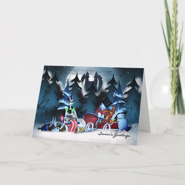 Der Familienbesuch, gotische Weihnachtskarte Feiertagskarte (Vorderseite)