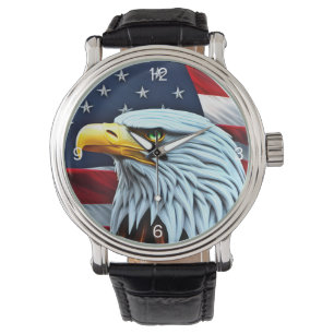 Der farbenfrohe Allamerikanische Adler mit Flag Wa Armbanduhr
