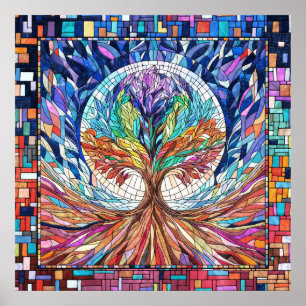 Der farbenfrohe Baum Mosaik Kunst Poster