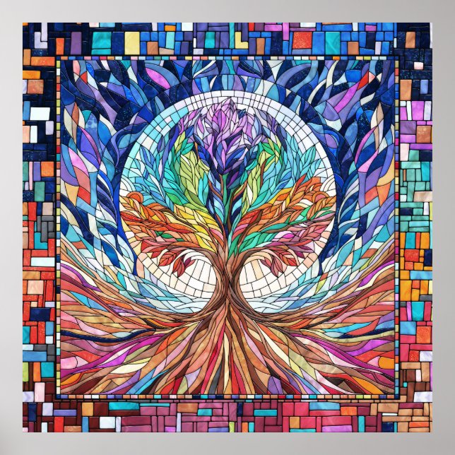 Der farbenfrohe Baum Mosaik Kunst Poster (Vorne)