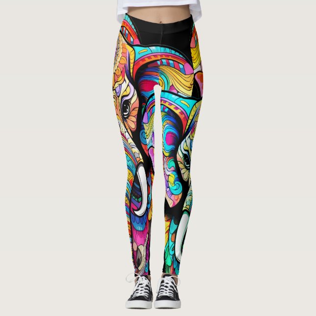 Der farbenfrohe Elefant auf maßgeschneiderter enge Leggings (Vorderseite)