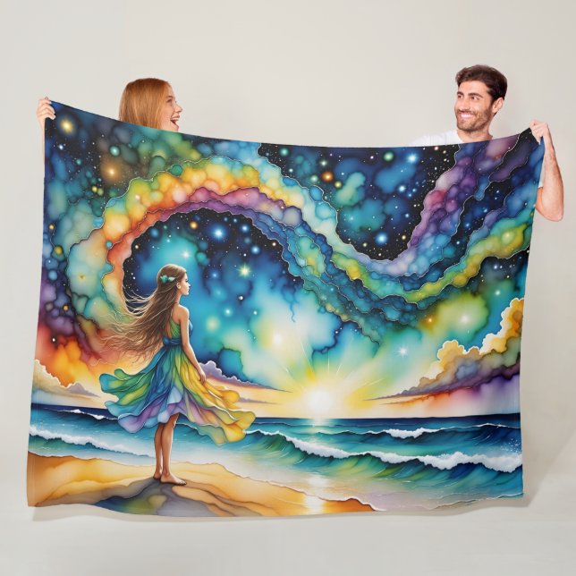 Der farbenfrohe Girl Beach und Sky Fleecedecke (Beispiel)