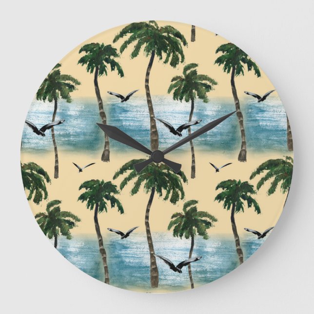 Der farbenfrohe Strand, die ruhige Umgebung Große Wanduhr (Vorderseite)