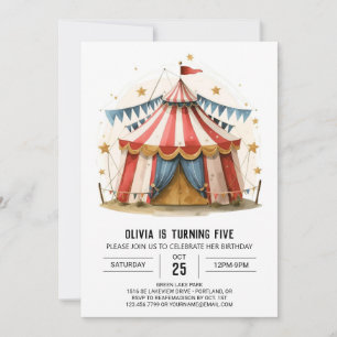 Der farbenfrohe Zirkus der Kindermagie zum Geburts Einladung
