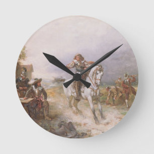 Der Feind nähert sich (Öl auf Leinwand) Runde Wanduhr