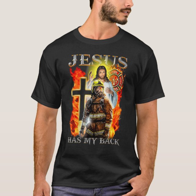 Der Feuerwehrdenkmal Jesus hat meinen Rücken auf d T-Shirt (Vorderseite)