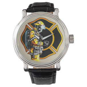 Der Feuerwehrmann-Uhr der Männer im vollen Gang Armbanduhr