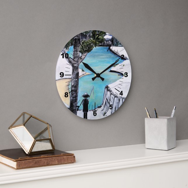 Der Fischer Gemälde von Alfred Fox Große Wanduhr (Büro)