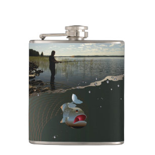 Der Fischer      . Glückliches Angeln Flachmann