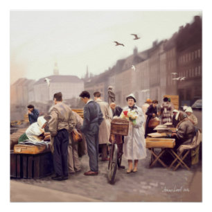 Der Fischmarkt auf Gammel Strand Poster