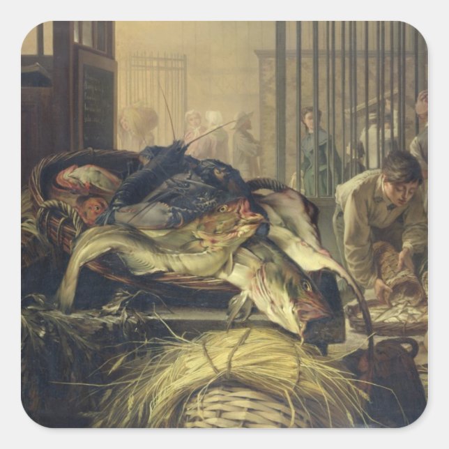 Der Fischmarkt Quadratischer Aufkleber (Vorderseite)