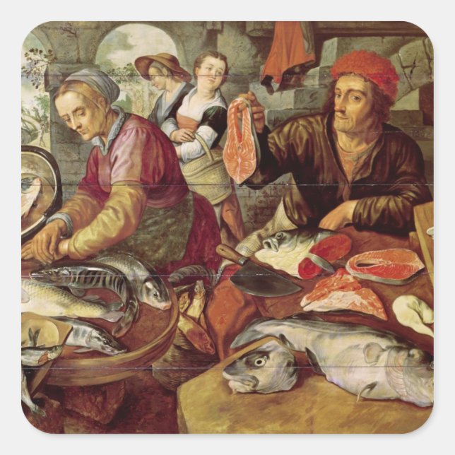 Der Fischmarkt Quadratischer Aufkleber (Vorderseite)
